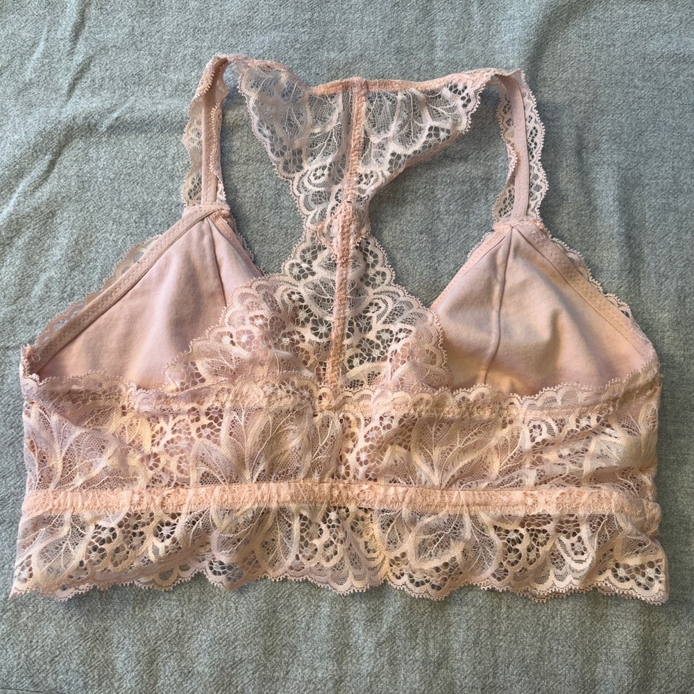 Auden Bra Bralette Med Peach Wireless Lightly Lined Racerback Pullover Lace
